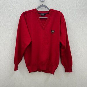 Paul & Shark Yachting Pebble Beach Red Wool Blend Vneck Knit Sweater Mens Large